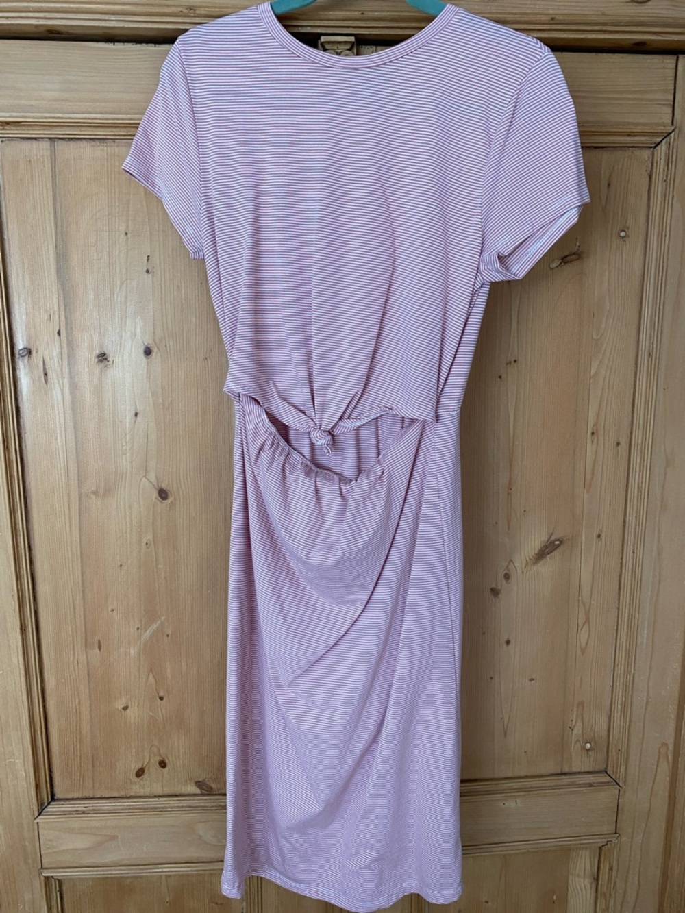 Poof! Pink & White Striped Midi Dress with Front Tie